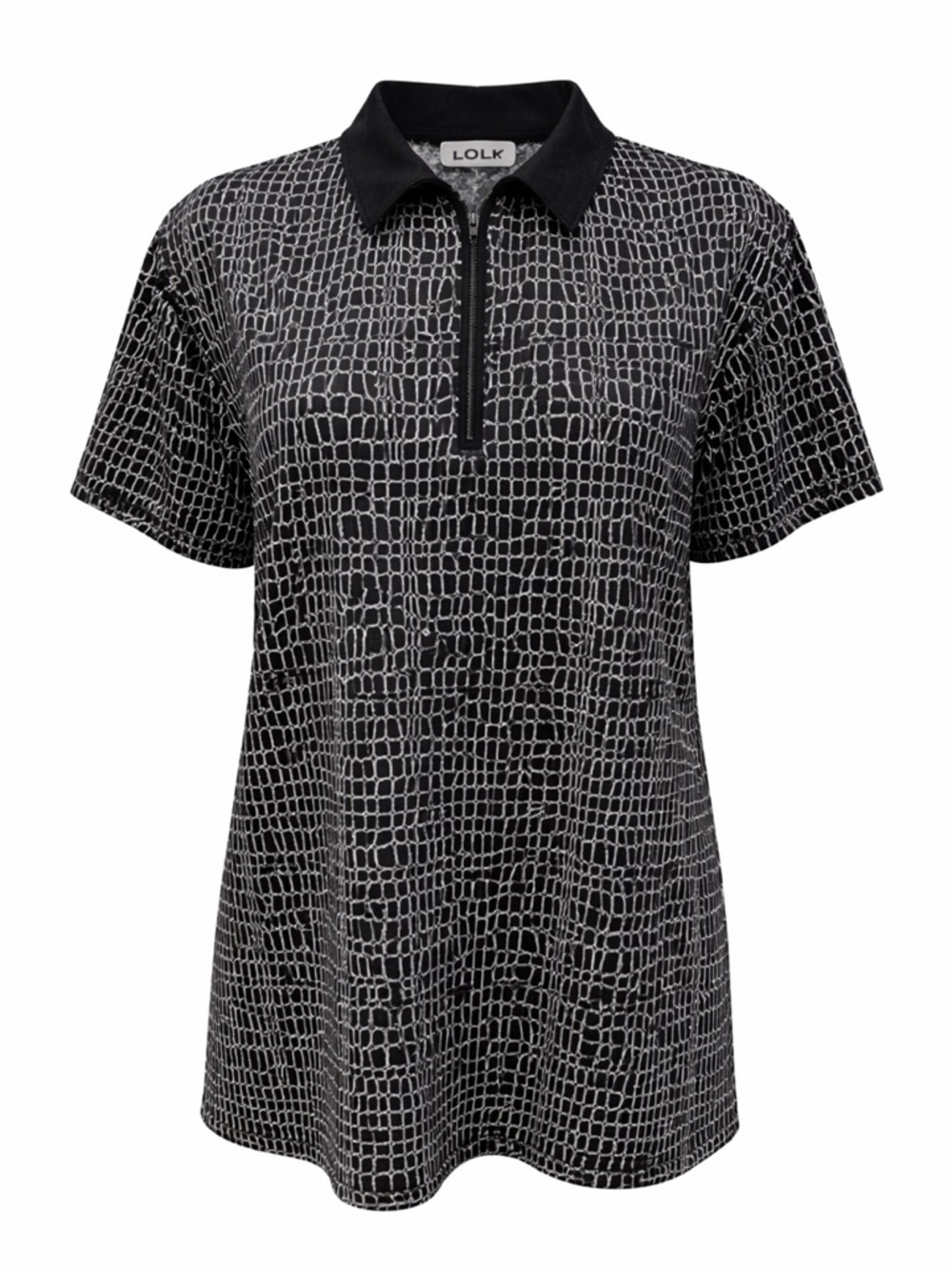 LOFT 8 Croc Print Polo Top XL Black Stretch